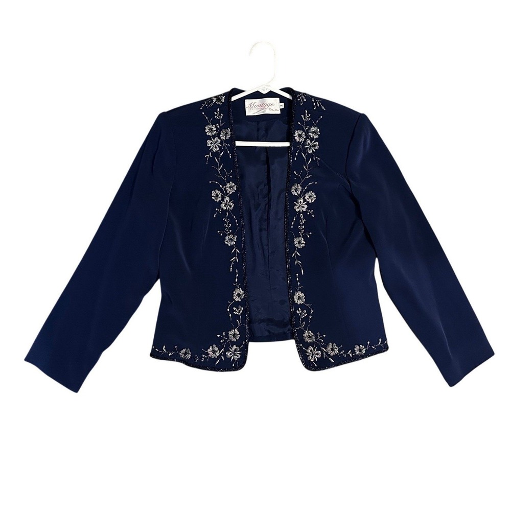 Montage by Mon Cheri Navy Blue Beaded Floral Maxi Dress And Bolero Jacket 8 - Picture 8 of 10